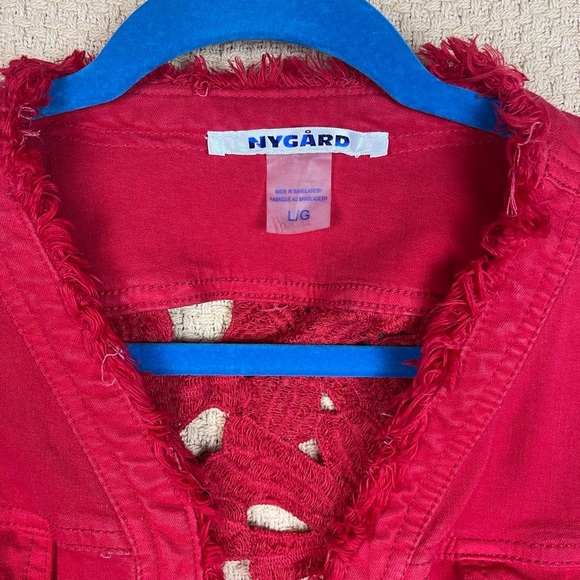 Peter Nygard Red Denim Jacket By Nygard With Lace Women’s Size Large - Picture 8 of 10